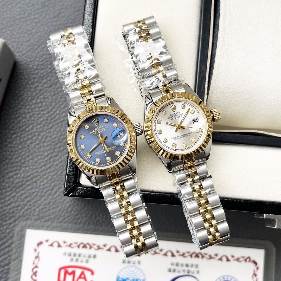 Replica Rolex Watches 1225 Silver-Gold Strap with Gold Frame-Blue Dial